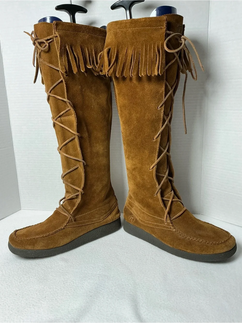 Report Dingo Brown Suede Leather Tall Lace Up Fringe Boots 6.5